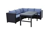 Keter – gemütliche Provence Eck Lounge |Rattan Gartenmöbel Set inkl. Tisch | Outdoor Lounge Premium Panama anthrazit mit bequemen Kissen blau und stylischem Tisch Lyon