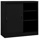 ZEYUAN Büroschrank mit Schiebetür, Aktenschrank, Werkzeugschrank, Metallschrank, Stahlschrank, Kellerschrank, Universalschrank, Lagerschrank, Schwarz 90x40x90 cm Stahl