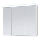 FOUR Spiegelschrank Bad mit LED-Beleuchtung in Weiß - Badezimmerspiegel Schrank mit viel Stauraum - 80 x 68 x 23 cm (B/H/T)