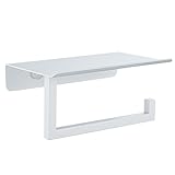 JQK Toilettenpapierhalter Regal Weiß, Badezimmer Taschentuchrollenhalter mit Telefonablage, 5 Zoll 304 Edelstahl Seidenpapierspender, Matt Weiß Wandhalterung, TPH202-WH