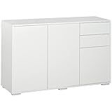 HOMCOM Standschrank Aufbewahrungsschrank Mehrzweckschrank Aktenschrank Kommode 2 Schublade 3 Türen E1 Spanplatte Weiß 117 x 36 x 74 cm