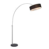 etc-shop Bogenlampe Wohnzimmer Stehlampe schwarz Bogenleuchte 3 flammig Bogenlampe für Esstisch, mit Marmorfuß Texilschirm, 3x E27, LxH 160 x 200 cm