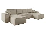 Mirjan24 Ecksofa Magerio U mit Bettkasten und Schlaffunktion, 4 Sitzer Eckcouch, U-Form Sofa für Wohnzimmer, Polsterecke mit Bettfunktion, Wohnlandschaft (Manila 02)