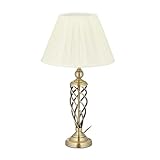 Relaxdays Tischlampe Antik, Stoffschirm, dekorativer Metallfuß, E 27, Nachttischlampe, H x D: 58 x 32 cm, messing/weiß, 10034453
