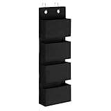 YOUDENOVA Hängeorganizer, Tür Organizer, Hängeaufbewahrung mit 4 Taschen und 2 Metallhaken, Hängeregal, stabiler Kleiderschrank Organizer, für Bad, Schlafzimmer, Kinderzimmer, Schwarz