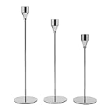 Randaco Silber Kerzenständer 3er Set, 23/28/33cm Kerzenhalter Stabkerze Metall Deko Kerzenleuchter, Kerzen Ständer für Esstisch Schlafzimmer Wohnzimmer Bad Hochzeit Vintage Dekoration