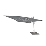 paramondo parapenda Plus Ampelschirm Ampelsonnenschirm, 360° Schwenkbar, Axiale Neigung, Kurbelbedienung, Stahl-Standkreuz und Gestell in Silber, Rechteckig, Grau, 3 x 4 m