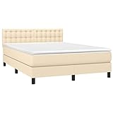 vidaXL Boxspringbett mit viskoelastischer Matratze, Schaumstoff, Taschenfedern, anpassbar, gepolstert, wendbar, cremefarben, 140 x 190 cm