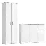 mokebo® Mehrzweckschrank Set 2-teilig 'Die Allzweckwaffe', Schrank-Set mit Mehrzweckschrank & Kommode in Weiß, auch als Moderne Wohnwand