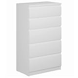 VMG Kommode Weiß mit Schubladen 5 - Kleine Kommode Schlafzimmer - Sideboard Weiss - Komodenschrank weiß aus Holz, 65 x 112 cm