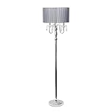 BAUFAS Moderne romantische kaskadierende Kristall-Stehlampe – Trommelschirm – Grau. Geeignet for Wohnzimmer, Schlafzimmer, Büro usw.