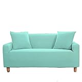 Meiju-shop Mateju Sofabezug Stretch Antirutsch Sofaüberwürfe 1/2/3/4 Sitzer, 3D Einfarbig Ecksofa Spannbezug L Form Sofa Couchbezug Sesselbezug für Wohnzimmer Wohnkultur (Minzgrün,3-Sitzer 190-230cm)