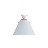 Jadssox Nordic Pendant Light Holz-Hängeleuchte mit weißem Kunstharzvogel, kegelförmige kleine Kronleuchter aus Metall, Deckenlampe, Esstisch-Beleuchtungskörper, Nachttisch-Hängelampen
