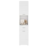 FOREHILL Badezimmerschrank Hochschrank schmaler Badschrank mit 2 Türen, 5 Fächern und Schublade, weiß, aus Holz 37x30x180cm