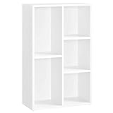 VASAGLE Bücherregal, Regal, Standregal, Büroregal, mit 5 Fächern, offen, für Wohnzimmer, Arbeitszimmer, Büro, als Raumteiler, 24 x 50 x 80 cm, weiß LBC25WT