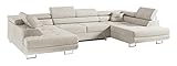 MKS Meble Ecksofa Wohnzimmer - Wohnlandschaft - U-Form Couch mit Schlaffunktion - Bettsofa - Wohnzimmer U Couch - Polstersofa mit Bettkasten - Gustaw U Creme Monolith