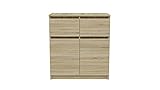 CDF Moderne Kommode Malaga 2D2S | Farbe: Eiche Sonoma | Schrank für Dokumente, Kleinigkeiten | Ideal für Wohnzimmer, Schlafzimmer, Kinderzimmer, Jugendzimmer und Büro | 2 geräumige Schubladen