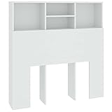 Tidyard Bett-Kopfteil mit Ablagen Weiß Kopfteil-Regal Bücherregal-Kopfteil 100 x 19 x 103,5 cm (B x T x H),Holzwerkstoff,Weiß