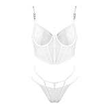 TDEOK Bustier Spaghettiträger Transparentes sexy Dessous-Set für Damen aus Spitze mit Push-up-BH und Leibchen Damen Geschenke Set