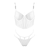 TDEOK Bustier Spaghettiträger Transparentes sexy Dessous-Set für Damen aus Spitze mit Push-up-BH und Leibchen Damen Geschenke Set