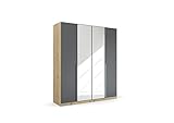 Rauch Möbel Dark & Wood by Quadra Spin Schrank Drehtürenschrank, Grau / Eiche Artisan, 4-trg. mit Spiegel, inkl. 2 Kleiderstangen, 2 Einlegeböden, BxHxT 181x210x54 cm