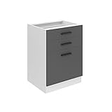 Belini Unterschrank Küche, Küchenunterschrank 60 cm Breite. SDSZ Küchenunterschrank ohne Arbeitsplatte. Küchenschrank mit Schubladen, Silber matt