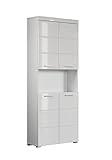 trendteam smart living Badezimmer Hochschrank Schrank Amanda, 73 x 190 x 31cm in Weiß / Weiß Hochglanz mit offenem Fach und viel Stauraum