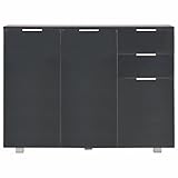 Küchenschrank im Industriestil mit 2 Schubladen und 3 Türen, Flur, Wohnzimmer, Sideboard aus Spanplatte mit Hochglanz-schwarzer Oberfläche, 107 x 35 x 76 cm