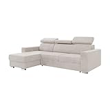 MEBLINI Schlafcouch mit Bettkasten - Ecksofa mit Schlaffunktion - Sofa mit Relaxfunktion und Kopfstützen - Couch L-Form - Eckcouch - Wohnlandschaft - Voss - 242x168x79cm Links - Beige Samt