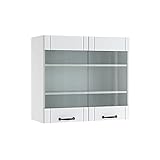 Vicco Küchenschrank Fame-Line Landhaus Unterschrank Hängeschrank Küchenzeile Oberschrank Küche (Korpus Weiß/Front Weiß, Hängeglasschrank 80 cm)