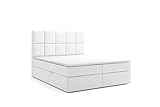 Labett Boxspringbett 180x200 - Polsterbett mit Bettkasten – Doppelbett mit Multipocket-Matratze H4 und Topper - Stauraumbett mit Zwei Kammern – Porto – Madryt Weiß