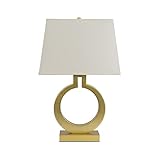 CLoxks Nachttischlampe Goldene Tischlampen Eisen Nachttischlampen mit Stoff Lampenschirm Hohlkreis Ring Nachttische Lampen for Home Office Cafe Study Lampe Dimmbar