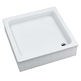 Sellon24® Duschwanne mit Träger Weiß Stabil Glatt Dusche Styroporträger Duschkabine Duschtasse Acryl Quadrat Rechteck Befliesbar Tief (80x80x26)