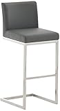 CLP Edelstahl-Barhocker Paros Kunstleder I Thekenhocker Mit Lehne Und Ergonomischer Füßstütze I In Vielen Farben, Farbe:grau