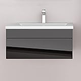 Home Deluxe - Badmöbel-Set - WANGEROOGE Big Schwarz - Small - inkl. Waschbecken und komplettem Zubehör - Breite Waschbecken: ca. 80 cm | Badezimmermöbel Waschtisch Badmöbelset