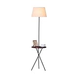 LSHTAR Stativ-Stehlampe aus Holz mit Regal, nordische moderne Stehlampe, einfache kreative Couchtischlampe, vertikale Nachttischlampe