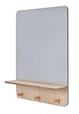 Generisch Spiegel mit Ablage und 3X Hacken Wandspiegel Garderobenspiegel Flurspiegel Haken (Holz hell)