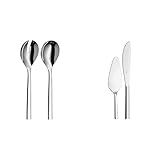 WMF Nuova Salatbesteck Edelstahl 25 cm, Salatgabel, Servierlöffel & Nuova Obst-/ Kuchenbesteck Set 2-teilig, Tortenmesser, Tortenheber, Cromargan Edelstahl poliert, spülmaschinengeeignet