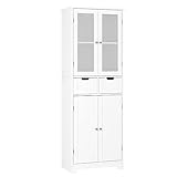 HOCSOK Badezimmerschrank, Badschrank mit 4 Türen und 2 Schubladen, Küchenschrank Hochschrank Weiß, für Badezimmer Wohnzimmer Küche Esszimmer Büro