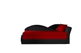 Sofa mit Schlaffunktion und Bettkasten, Couch für Wohnzimmer, Schlafsofa Federkern Sofagarnitur Polstersofa Wohnlandschaft mit Bettfunktion - ARGEA (Rot+ Schwarz (Alova 46+Alova 04), Sofa Rechts)