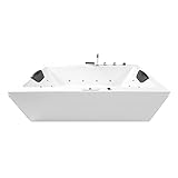 Basera® Classic Indoor Whirlpool Badewanne Naxos mit 24 Massagedüsen, Wasserfall, LED-Ambiente, Touchpanel, Bluetooth und Radio (180 x 80 x 62 cm)