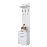 Garderoben-Set Vavite Mini, Wandpaneel mit 5 Kleiderhaken und Schrank mit Schublade, Garderobenpaneel, Flurgarderobe, Garderobenleiste, Wandgarderobe (Weiß)