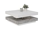 Couchtisch Andy, Holzwerkstoff ,Tischplatte drehbar 360°, Weiß/Beton, 67x67x35cm