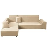 ShowyLive Sofa Überzug Couch Überzug 2er Set für Ecksofa L-Form Sofabezug 3 Sitzer+3 Sitzer, mit 2 Stück Kissenbezug, Beige