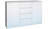 Home Collective Kommode mit 4 Schubladen und 2 Türen 140x97x40 cm (B/H/T) schmal in weiß, Highboard Sideboard Mehrzweckschrank Schrank Schlafzimmer