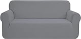 SAMSTEX Stilvolle Sofabezug 4 Sitzer High Stretch 4 Sitzer Sofabezug 1 Stück Sofa Schonbezüge Dicke Weiche Sofaschoner Maschinenwaschbar Rutschfest Couchbezüge (4 Sitzer, Hellgrau)