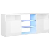 vidaXL TV Schrank mit LED-Leuchten Lowboard Sideboard Fernsehschrank Fernsehtisch TV Möbel Tisch Board HiFi-Schrank Hochglanz-Weiß 120x30x50cm