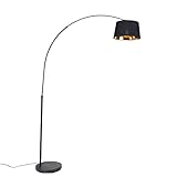 Qazqa - Moderne Bogenlampe schwarz mit Gold I Messing - Arc Basic I Wohnzimmer I Schlafzimmer - Stahl Länglich - LED geeignet E27