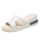 Strand Pool Hausschuhe Coole Hausschuhe One Line Dicke Sohle Erhöhte Strandpantoffeln für Frauen Sandalen Hausschuhe für Frauen mit Riemen Damen Sonnenuntergang Flip Flops, beige, 38.5 EU