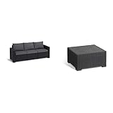 Keter Allibert by Gartenlounge Sofa California 3-Sitzer, Graphit/cool Grey, 199 x 68 x 72 cm & Allibert by California Gartentisch aus Kunststoff, Beistelltisch für Garten, 68 x 68 x 35 cm